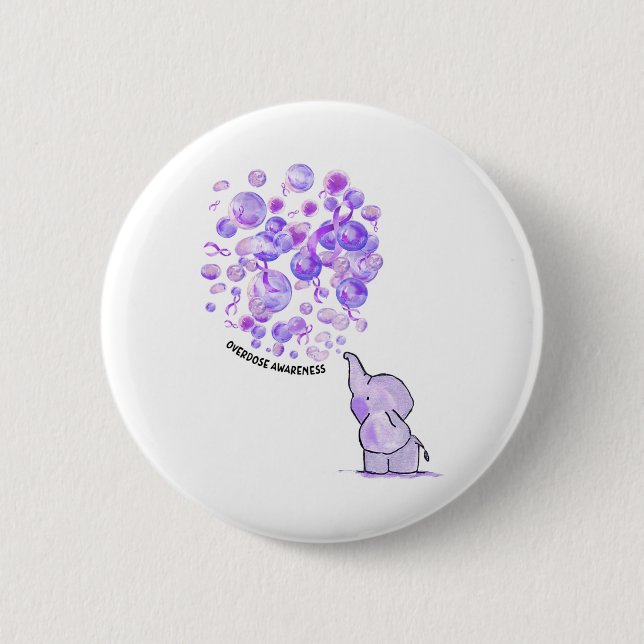 Elefant bläst lila Luftballons Überdosis-Bewusstse Button (Vorderseite)
