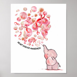 Elefant bläst rote Luftballons auf, um auf Herzkra Poster