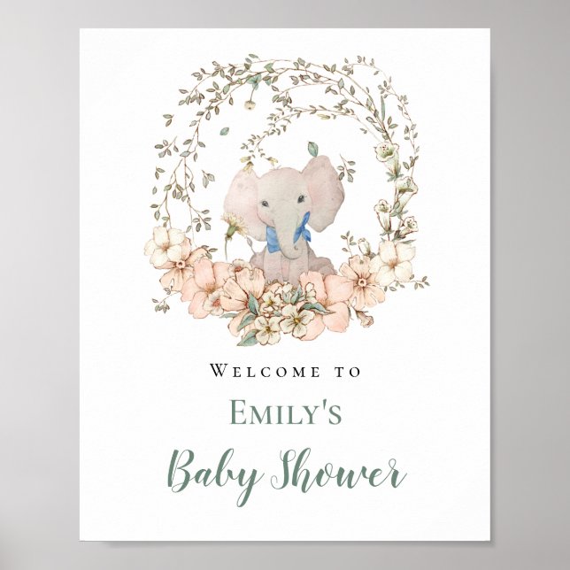 Elefant Blatt Rahmen Willkommen Junge Baby Shower Poster (Vorne)