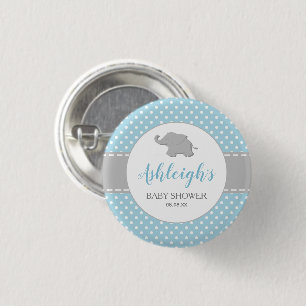 Elefant Blau Grau Punkte Junge Baby Shower Button