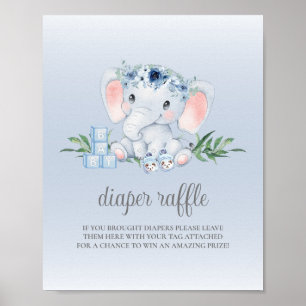 Elefant Blau Junge Baby Shower Windel-Raffle-Schil Poster