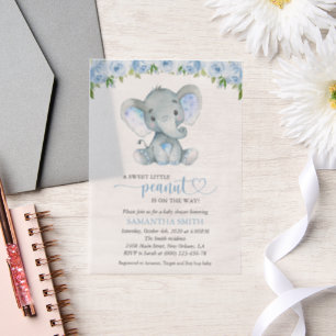 Elefant, blaue Aquarell-Blume, Babydusche