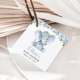 Elefant, blaue Aquarell-Blume, Babydusche Geschenkanhänger