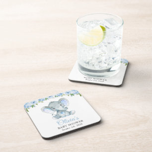 Elefant, blaue Aquarell-Blume, Babydusche Getränkeuntersetzer