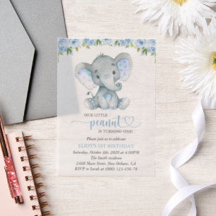 Elefant, Blaue Aquarellblumen, Erster Geburtstag
