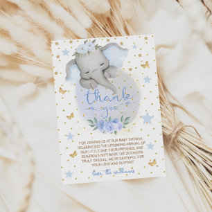 Elefant Blaue Blumen Mond Baby Shower Dankeskarte