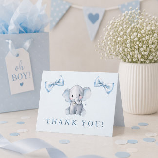 Elefant Blaues Fliege Baby Boy Shower Dankeskarte