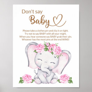 Elefant & Blume Wasserfarbe Kinderdusche Poster