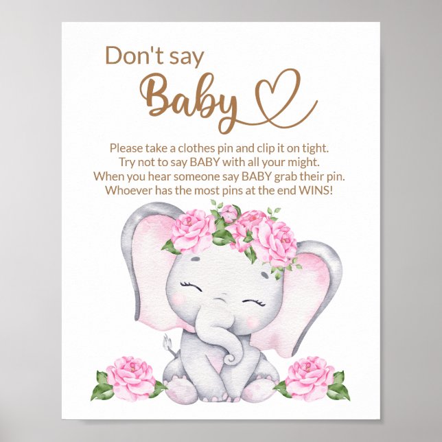 Elefant & Blume Wasserfarbe Kinderdusche Poster (Vorne)