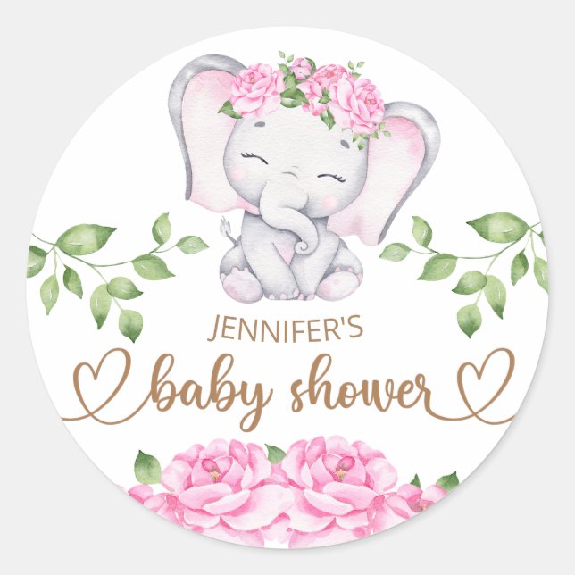 Elefant & Blume Wasserfarbe Kinderdusche Runder Aufkleber (Vorderseite)