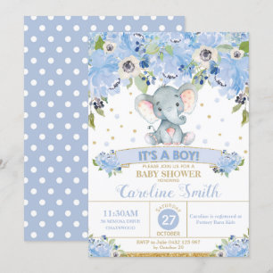Elefant Blumen Baby Shower Einladung Junge