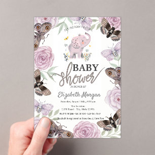 Elefant Blumen Schmetterlinge Rosa Babyparty Acryleinladungen