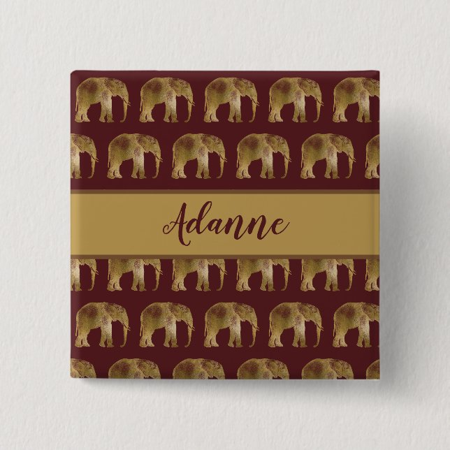 Elefant Burgund und Goldmuster Button (Vorderseite)