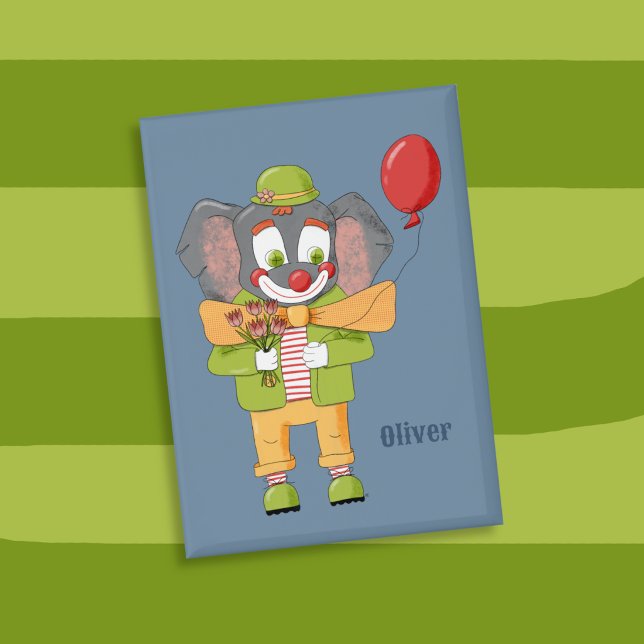 Elefant Clown Kind Blau Rechteckiger Button (Elephant clown kid blue rectangular pinback button .)