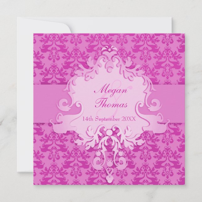 Elefant-Damask-Maulve-Hochzeitsplatz Einladung (Vorderseite)