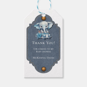 Elefant Denim Vintage Auto Baby Shower Geschenkanhänger