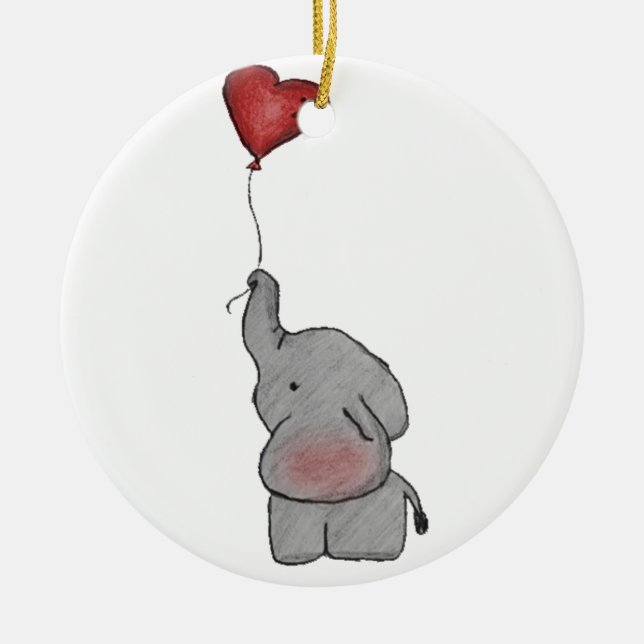 Elefant, der Ballon hält Keramik Ornament (Vorne)