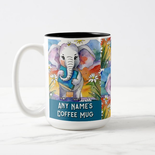 Elefant, der die große Tasse des zweitklassigen Bu (Links)