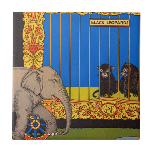 Elefant, der durch den schwarzen Leopardenkäfig sp Fliese (Vorderseite)