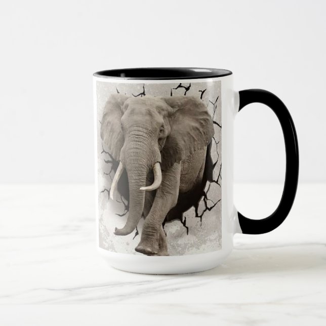Elefant, der durch die Mauer bricht Tasse (Rechts)