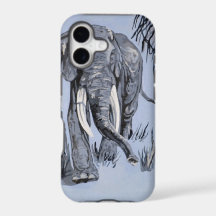 Elefant, der durch die waldreiche Savanne in Blau