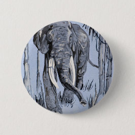 Elefant, der durch die waldreiche Savanne in Blau  Button