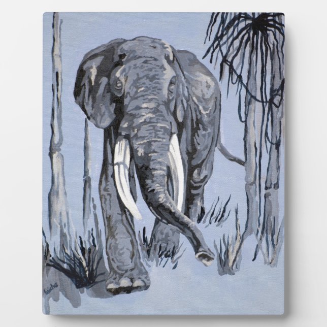 Elefant, der durch die waldreiche Savanne in Blau  Fotoplatte (Vorderseite)