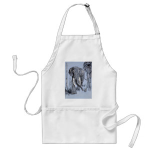 Elefant, der durch die waldreiche Savanne in Blau Schürze