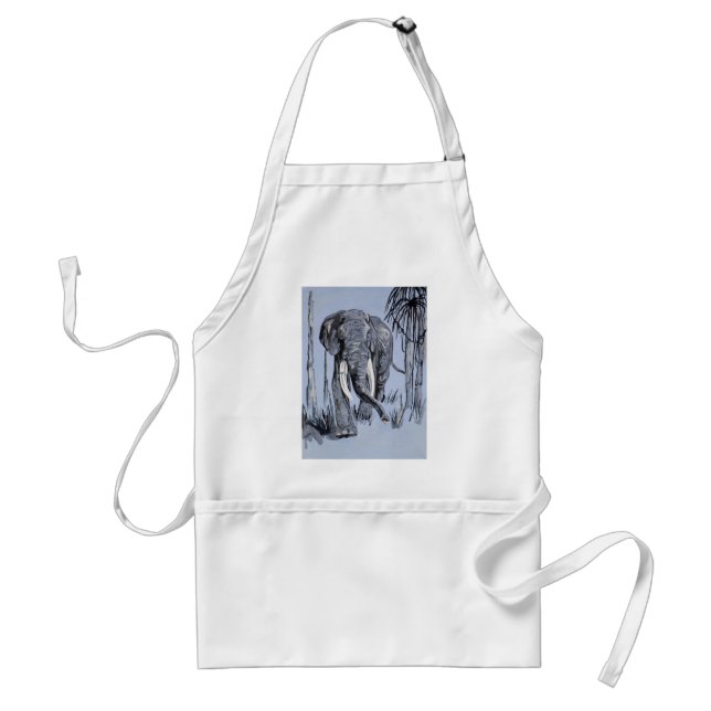 Elefant, der durch die waldreiche Savanne in Blau  Schürze (Vorne)