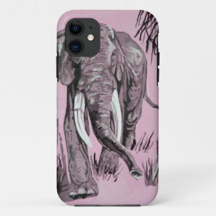 Elefant, der durch die waldreiche Savanne in Rosa iPhone 11 Hülle