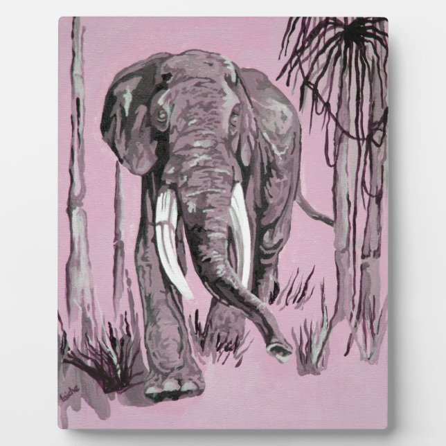 Elefant, der durch die waldreiche Savanne in Rosa  Fotoplatte (Vorderseite)
