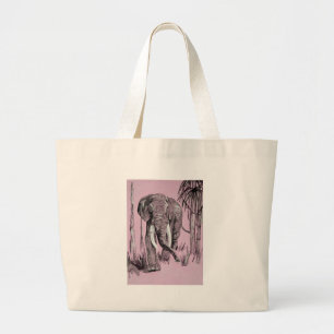 Elefant, der durch die waldreiche Savanne in Rosa Jumbo Stoffbeutel