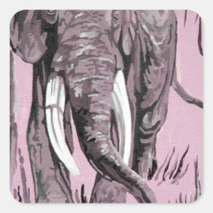 Elefant, der durch die waldreiche Savanne in Rosa  Quadratischer Aufkleber