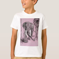Elefant, der durch die waldreiche Savanne in Rosa 