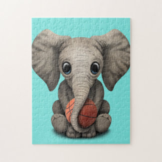 Elefant des Babys mit Basketball spielen Puzzle