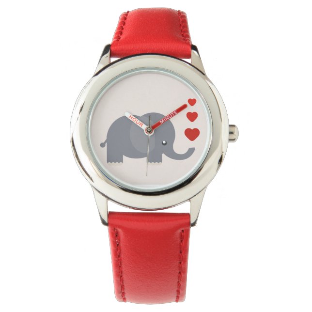 Elefant des niedlichen Cartoon mit Herz-Kind Armbanduhr (Vorderseite)