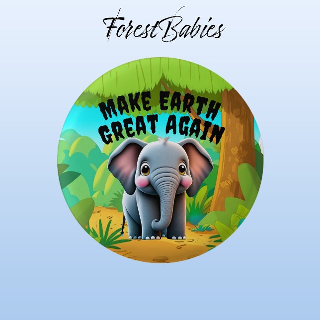 Elefant, die Erde wieder groß machen, die Umwelt Button (Elephant 🐘 ForestBabies Button)