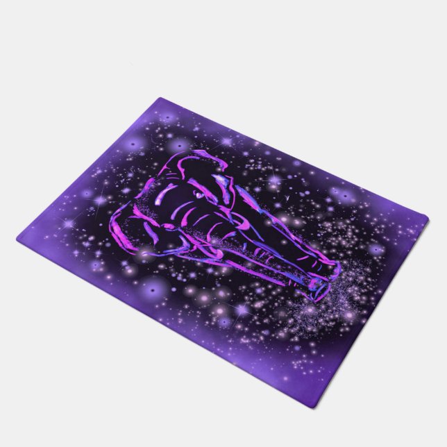 Elefant Doormat in Puirple Pink Starry Night Fußmatte (Schrägansicht)