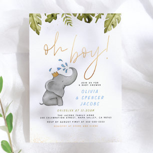 Elefant & Dschungelgrün Gold Oh Junge Baby-Party Einladung
