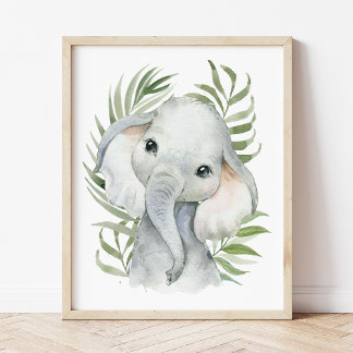 Elefant, Dschungeltiere, Safari-Tiere, Palme Poster