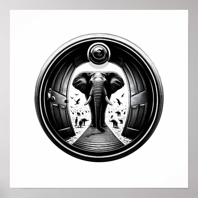 Elefant durch die Tür des Peephole | Fisheye Poster (Vorne)
