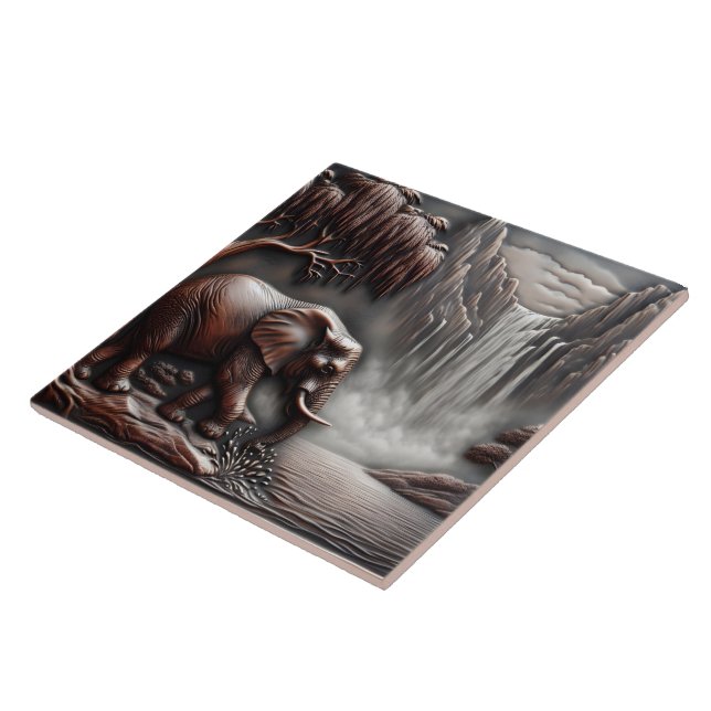 Elefant durch Wasserfall in begehter Not Fliese (Seite)