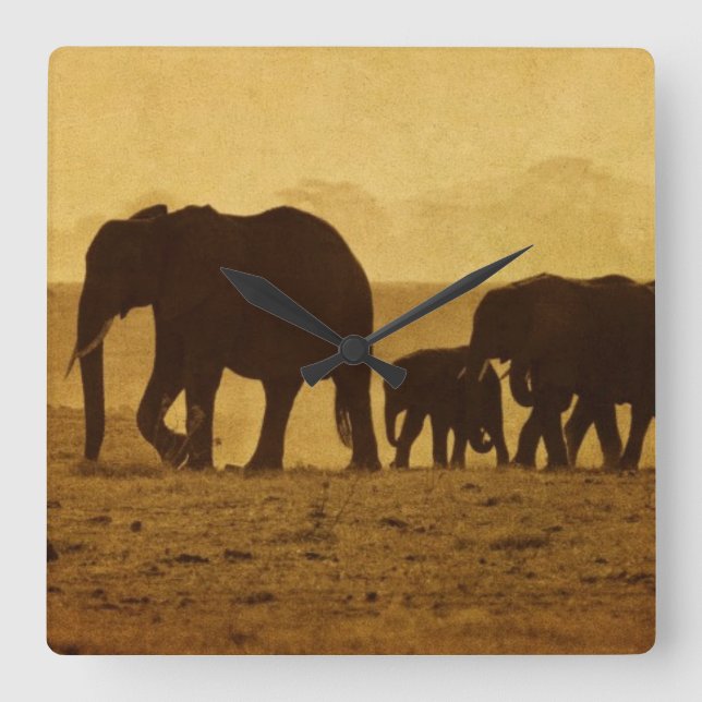 Elefant-Familie Quadratische Wanduhr (Vorderseite)