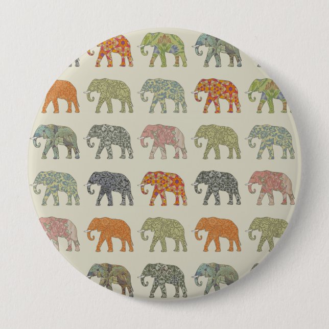 Elefant Farbige Tier Muster Modern Button (Vorderseite)