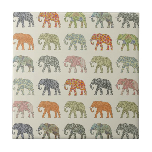 Elefant Farbige Tier Muster Modern Fliese (Vorderseite)