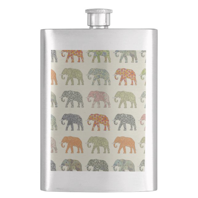Elefant Farbige Tier Muster Zeitgenössisch Flachmann (Vorderseite)