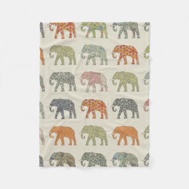 Elefant Farbige Tier Muster Zeitgenössisch Fleecedecke (Vorderseite)