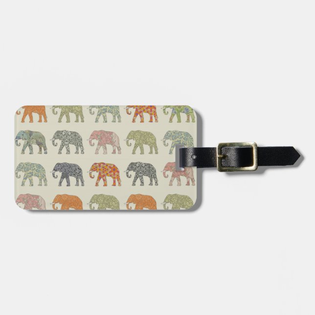 Elefant Farbige Tier Muster Zeitgenössisch Gepäckanhänger (Vorderseite horizontal)