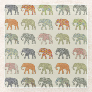 Elefant Farbige Tier Muster Zeitgenössisch Glasuntersetzer