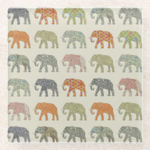 Elefant Farbige Tier Muster Zeitgenössisch Glasuntersetzer